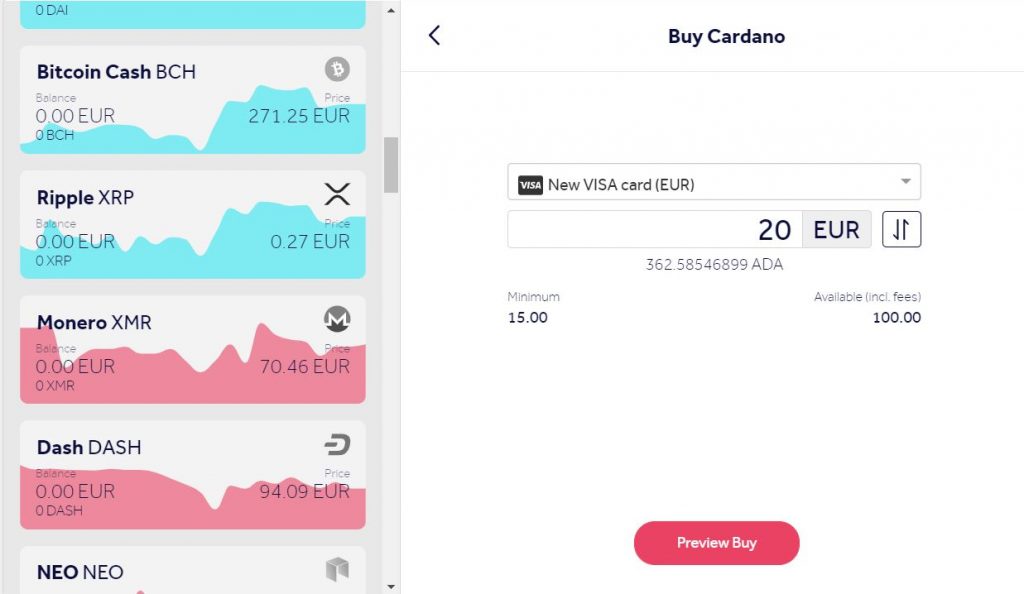 Buy Cardano ADA credit card