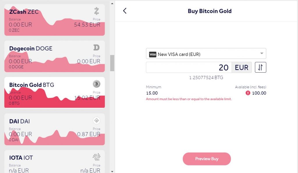 Buy Bitcoin Gold online using a credit card