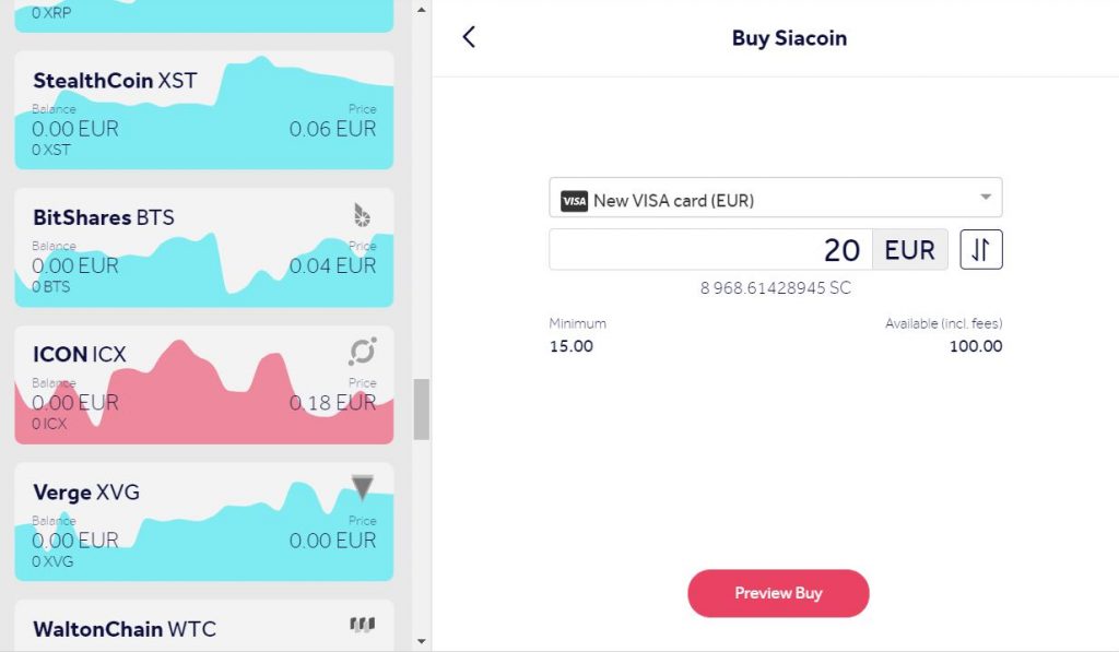 Buy Siacoin (SC) online using a credit card