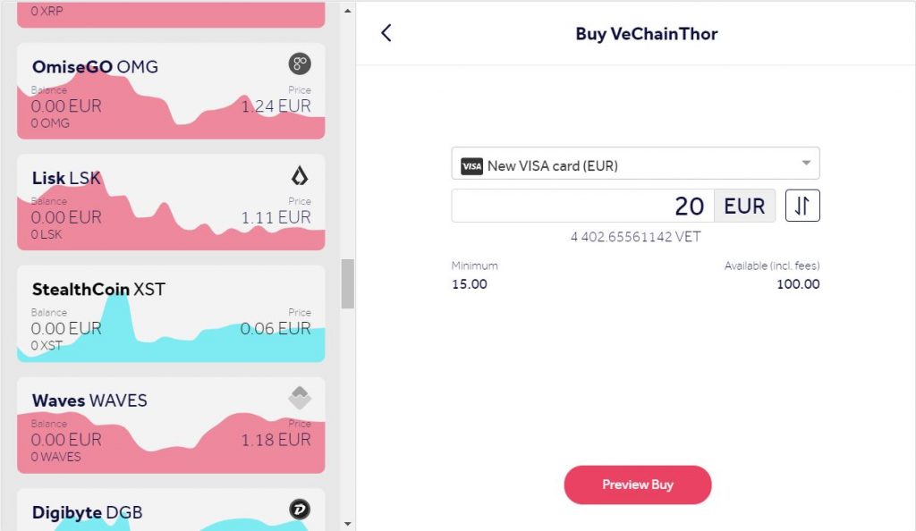 Buy Vechain using a credit card online
