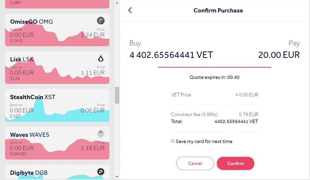 Buy Vechain using a credit card online