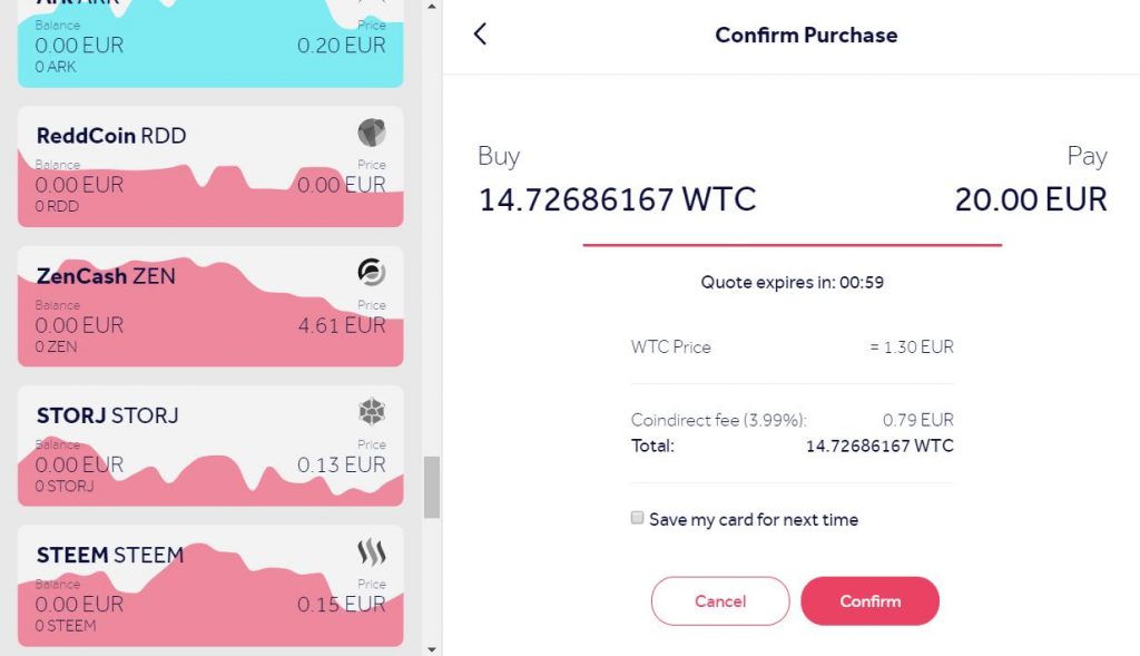 Buy Waltonchain (WTC) online using a credit card