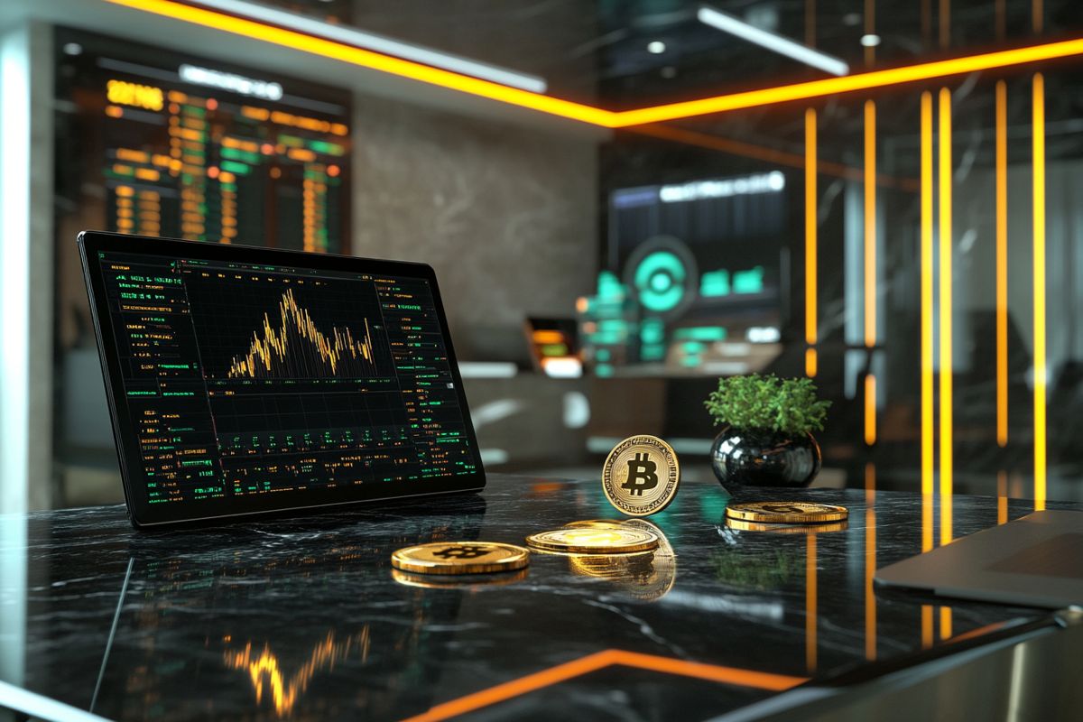 image of laptop depicting crypto trading