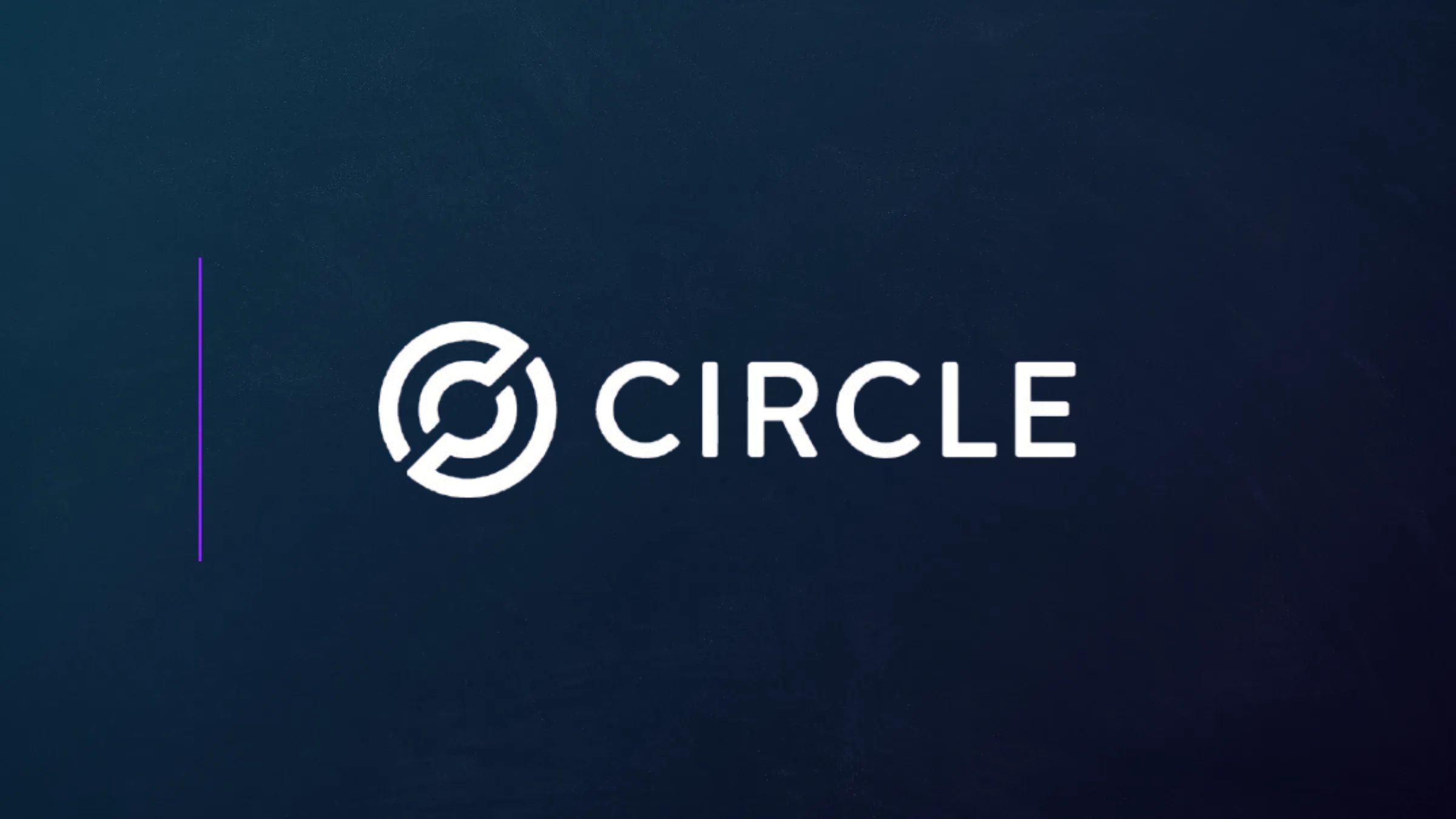 Circle logo in white on a dark blue background with a thin vertical purple line.