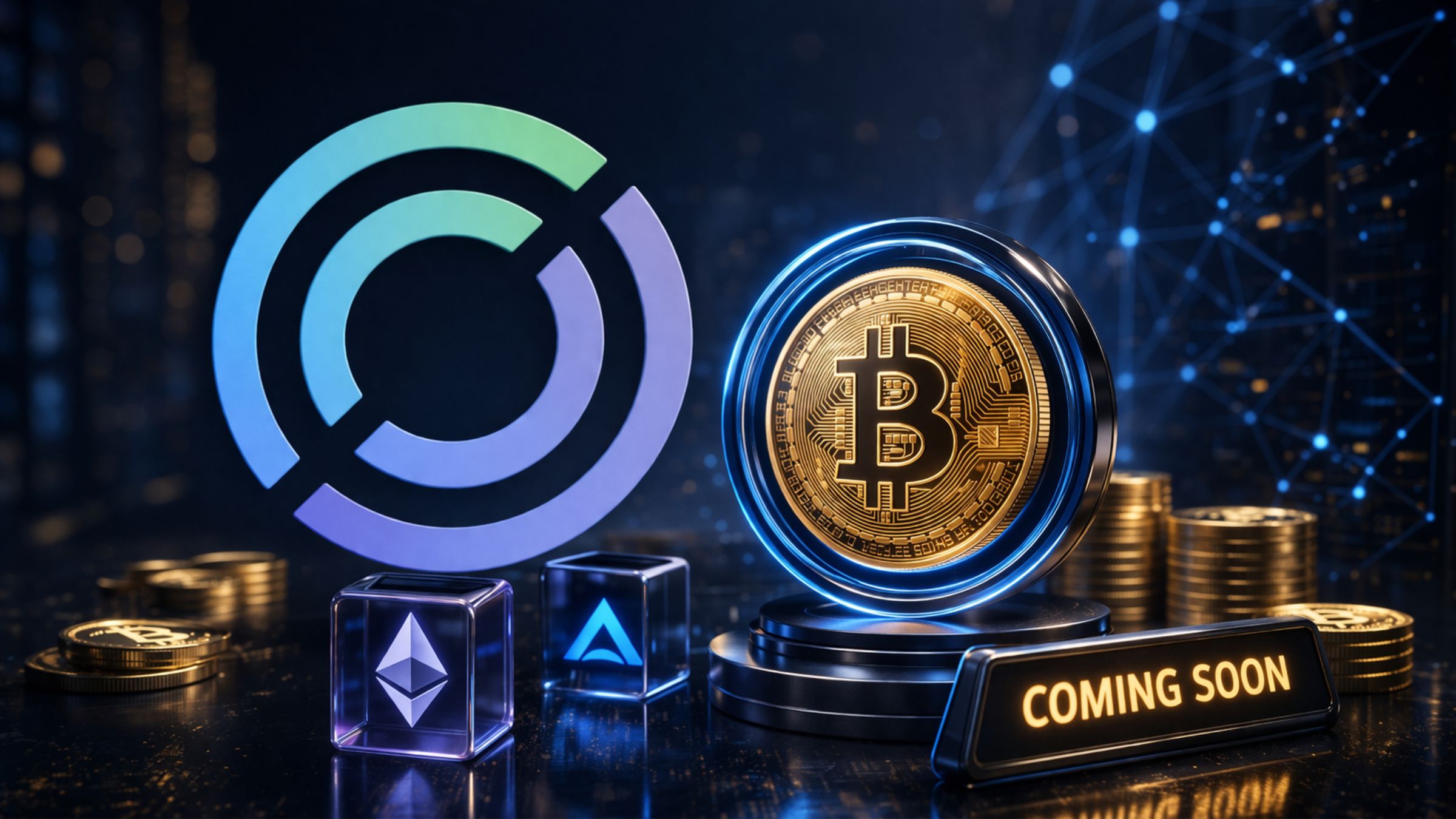 Circle logo beside a Bitcoin symbol with a “Coming Soon” sign, representing Circle’s upcoming cirBTC product for institutional markets.