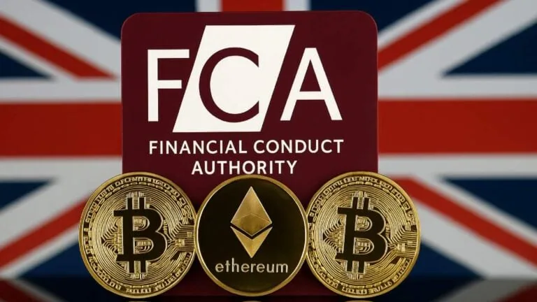 FCA Logo with cryptocurrency in front