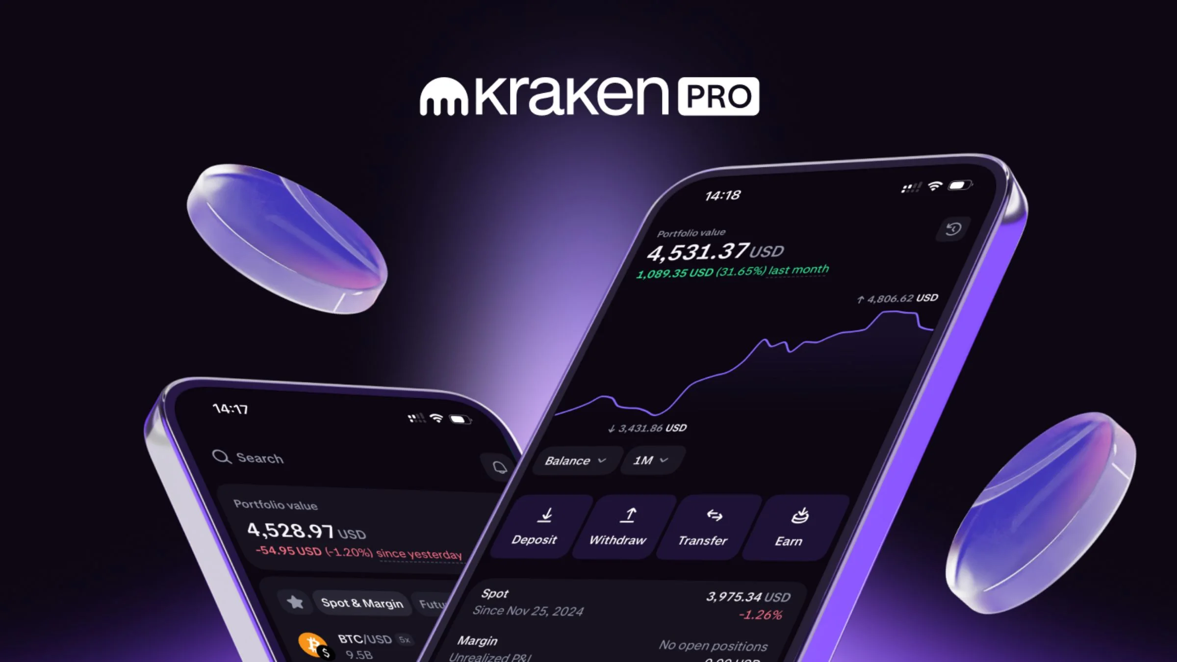 Image of two cellphones with Kraken apps on their screens