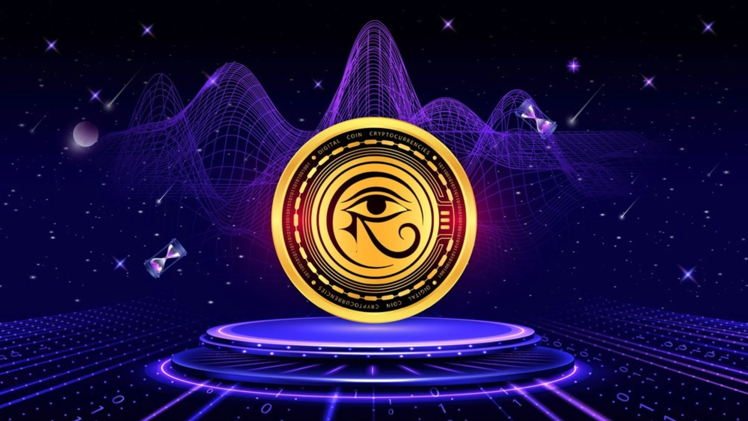 RaveDAO token on platform against purple background