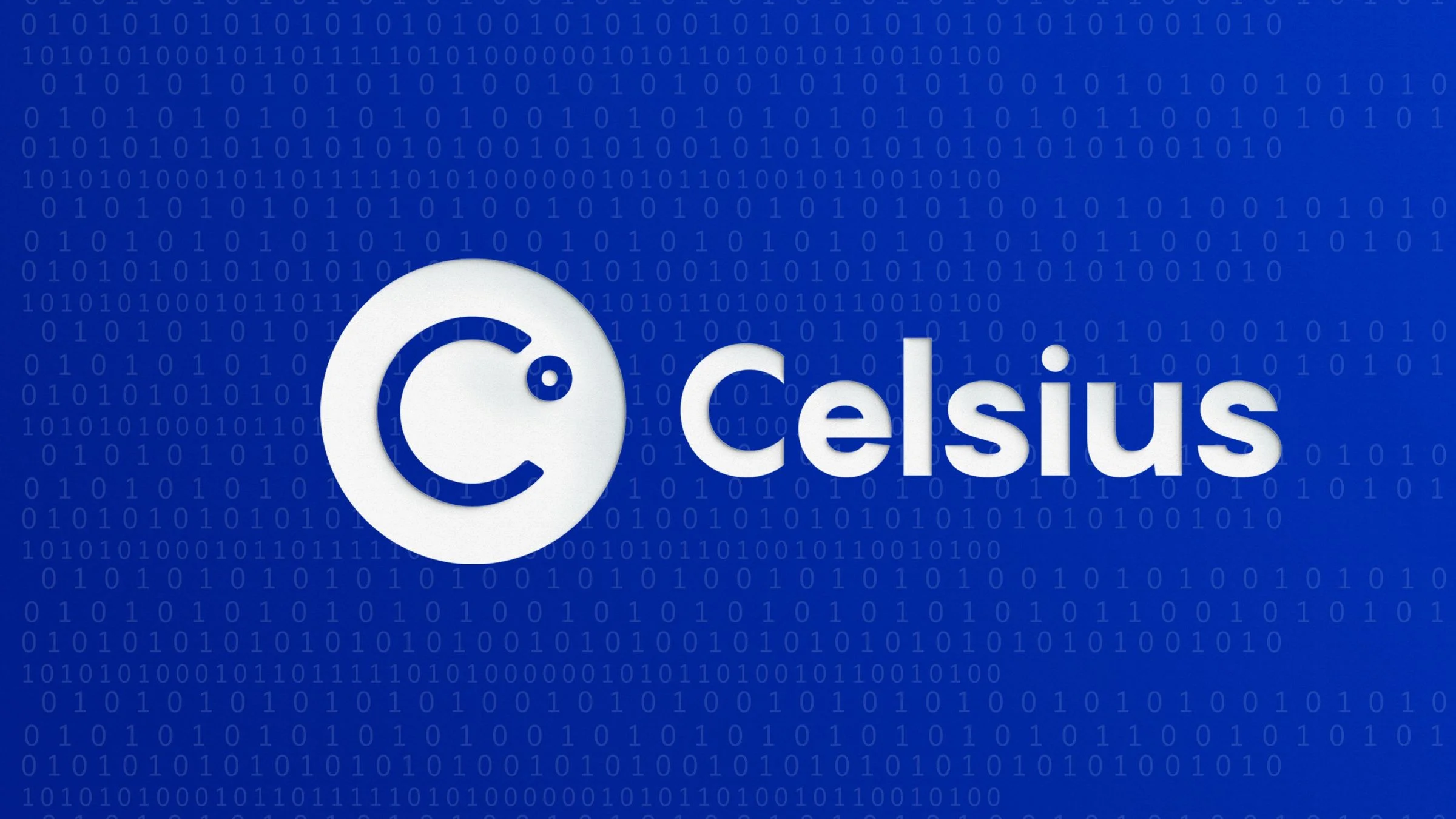 Celsius logo displayed on a blue background with faint binary code pattern across the image.