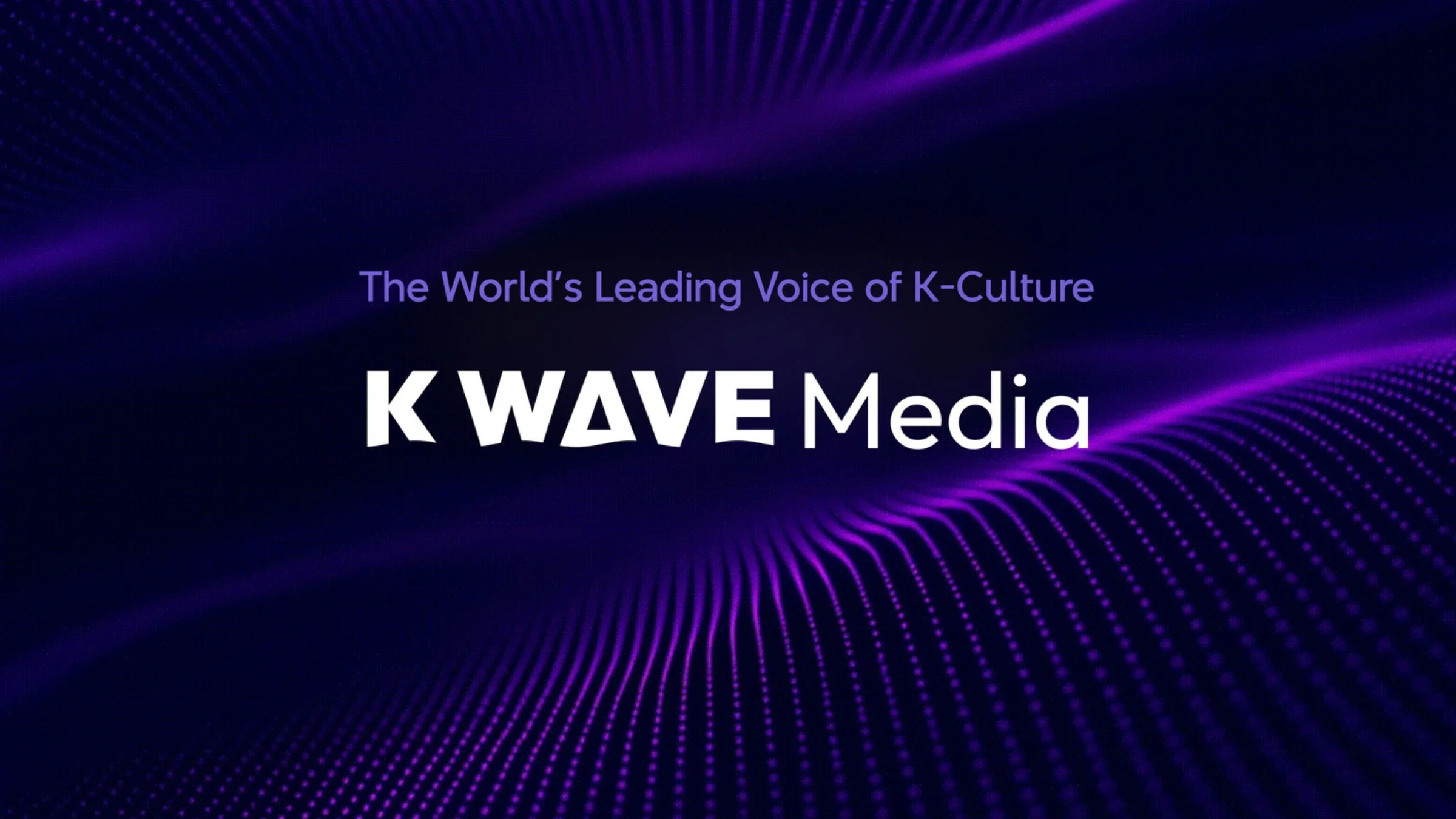 K Wave Media logo on a dark blue background with purple wave design