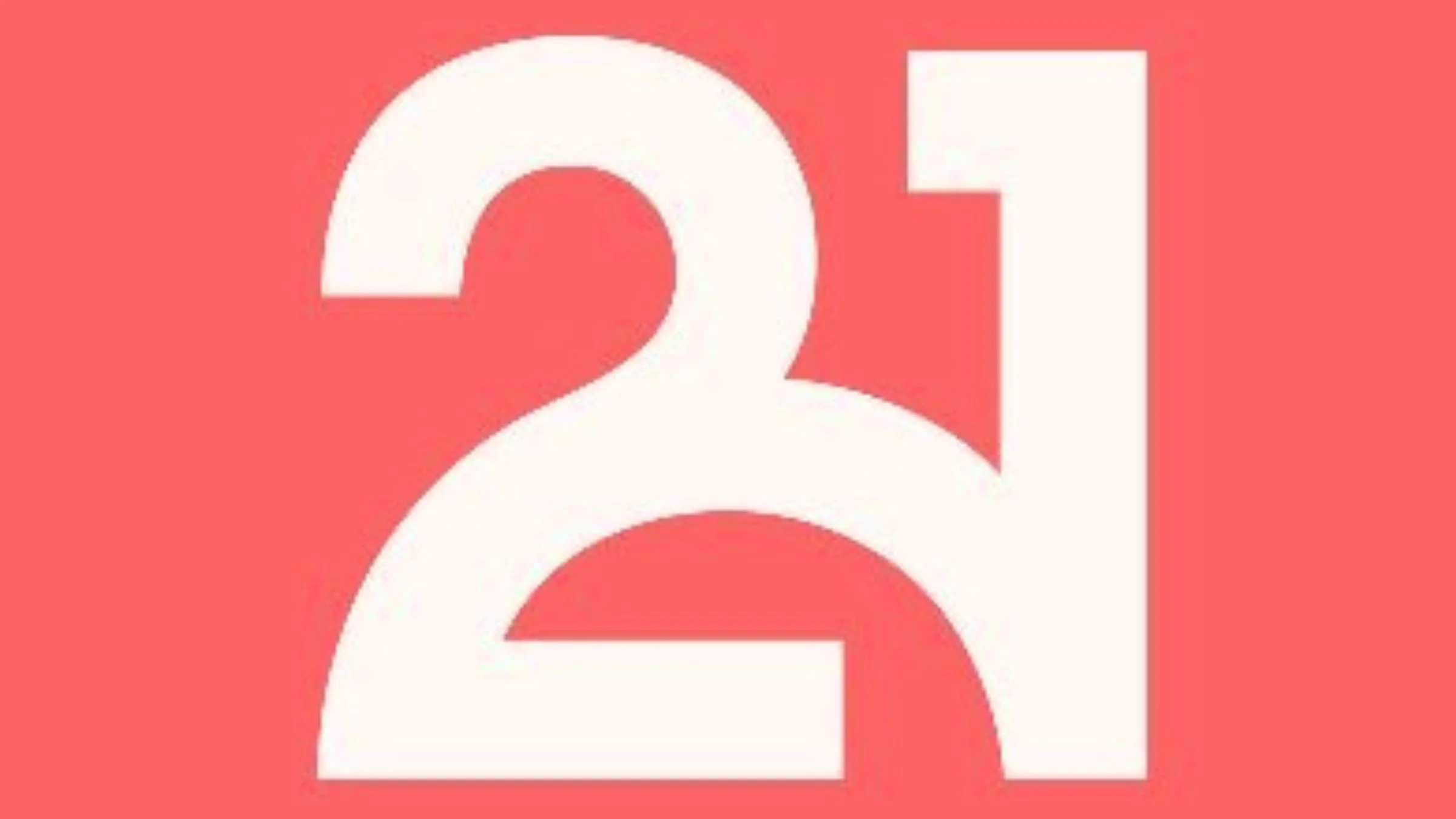 Stylized white “21” logo displayed on a coral background in a clean graphic design.