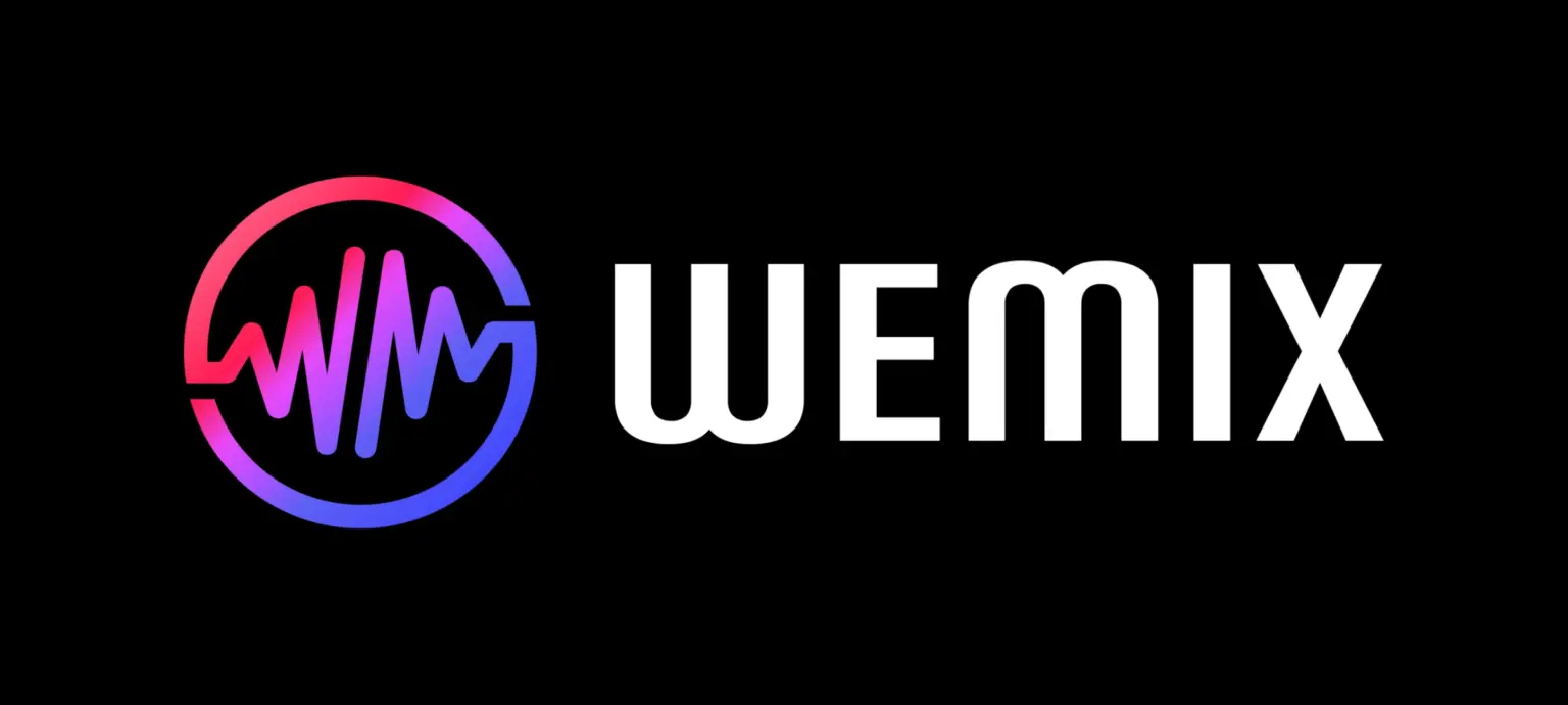 WEMIX logo featuring a gradient circular waveform symbol beside white text
