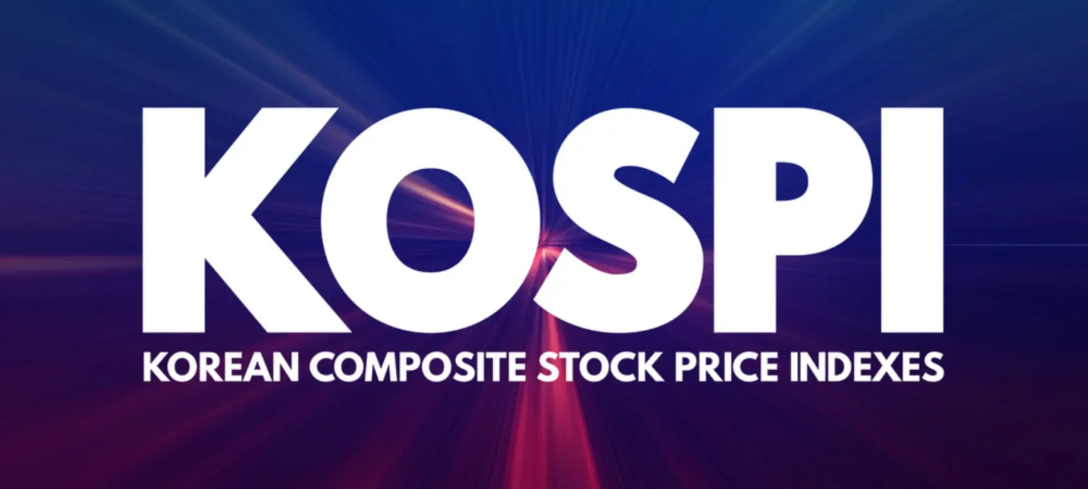 KOSPI logo for the Korean Composite Stock Price Indexes on a blue and purple background