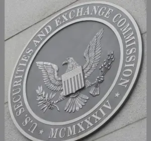 SEC seal mounted on a stone building exterior
