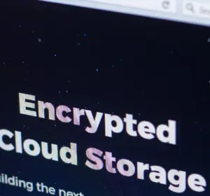 Storj website displaying encrypted cloud storage services and decentralized blockchain-powered data storage information.