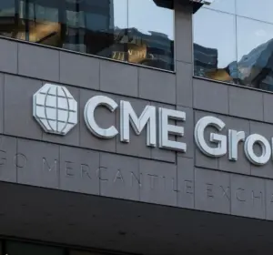 CME Group signage on the Chicago Mercantile Exchange Center building